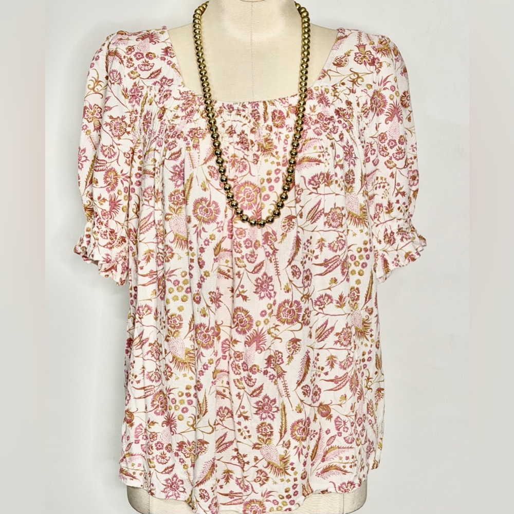 Lucky Brand Floral Print Top - Pink and White